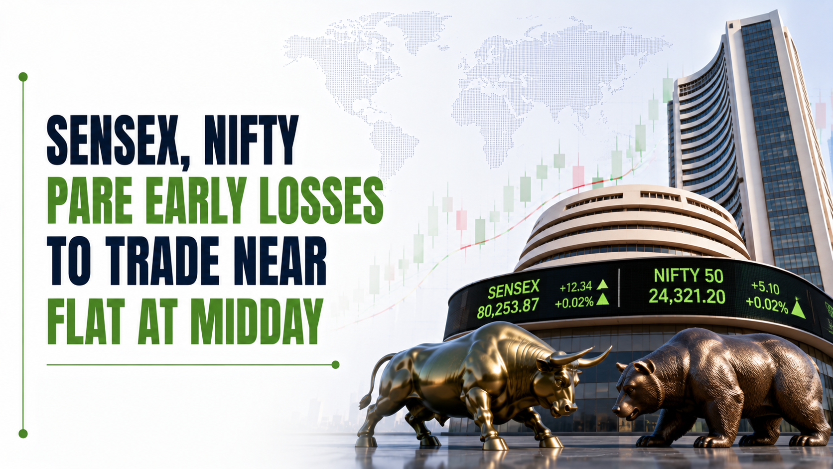 Stock Market Mid-Day report, July 13, 2026: Sensex, Nifty Pare Early Losses to Trade Near Flat at Midday as IT Stocks Buck Hormuz Rising Tension