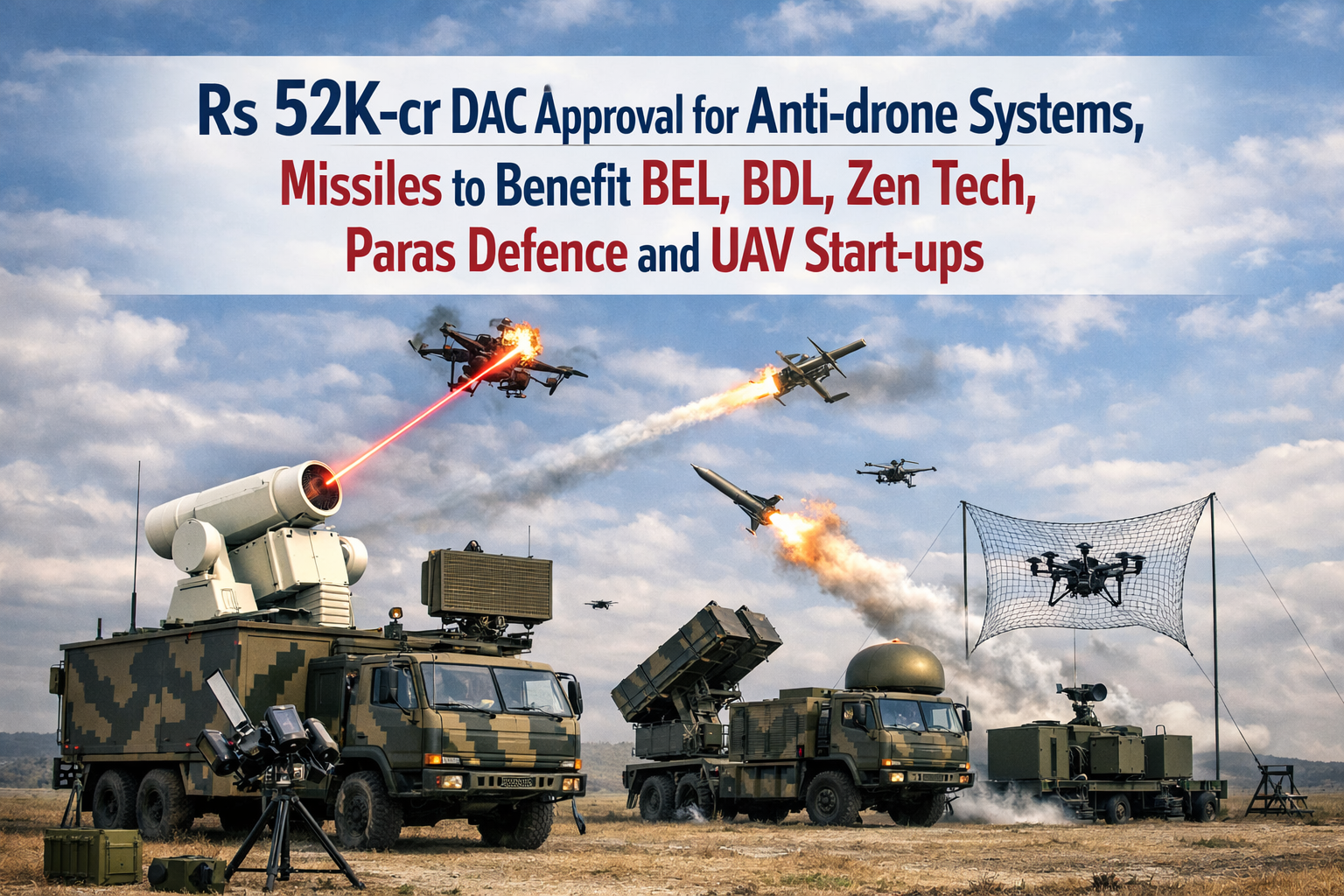 Rs 52K-crore DAC Nod for Anti-drone Systems, Missiles to Benefit BEL, BDL, Zen Tech, Paras Defence and UAV Startups