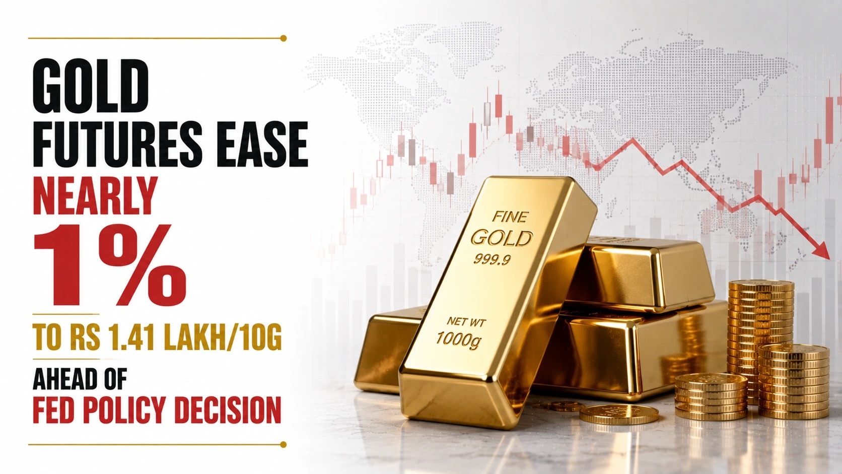 Gold Futures Ease Nearly 1% to Rs 1.41 Lakh/10g Ahead of Fed Policy Decision