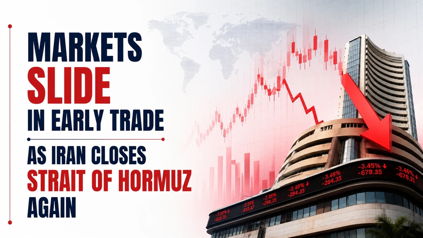 Stock Market Today, July 13, 2026: Markets Slide in Early Trade as Iran Closes Strait of Hormuz Again; Sensex Drops 450 points and Nifty Dips 140 points