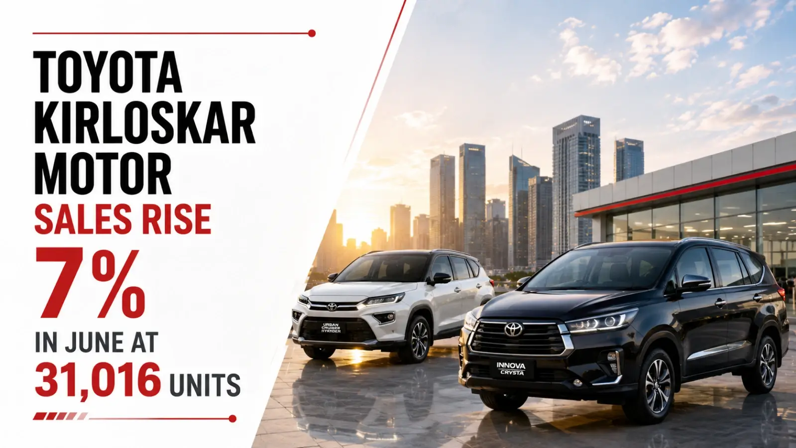 Toyota Kirloskar Motor Sales Rise 7 PC in June at 31,016 Units