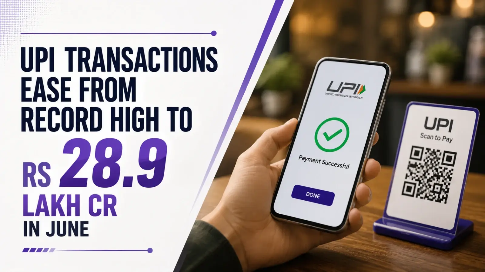 UPI Transactions Ease From Record High to Rs 28.9 Lakh Cr in June