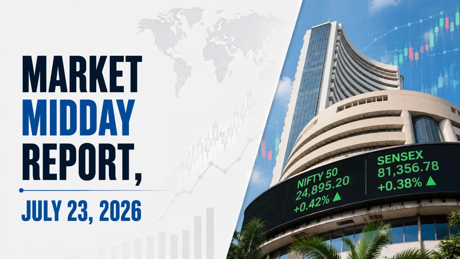 Market Midday Report, July 23, 2026: Sensex, Nifty in Negative Zone at Noon as War with Iran Escalates, Oil Near $96