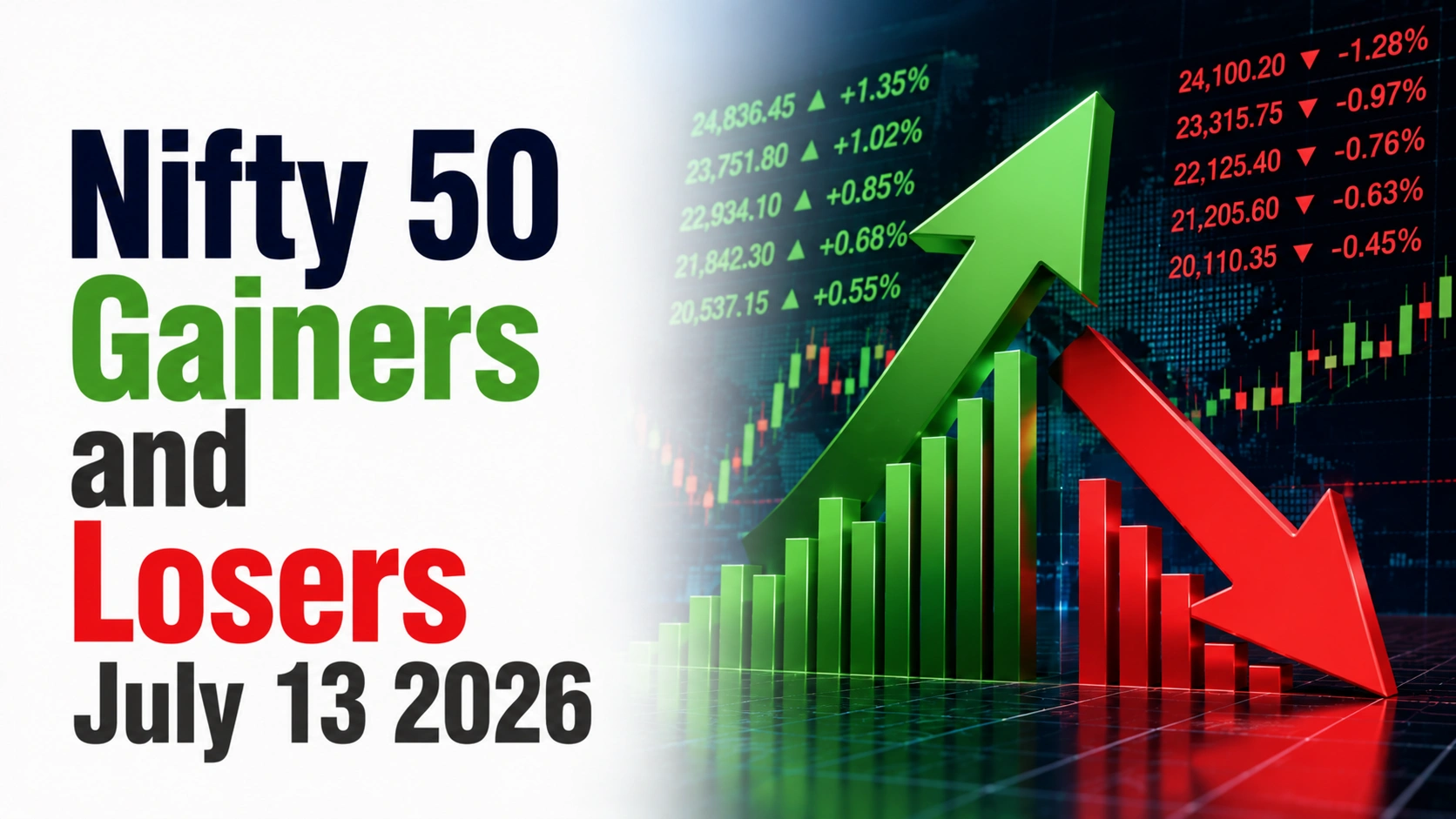 Nifty 50 Gainers and Losers, July 13, 2026: TCS, HCLTech, Infosys Among Gainers; Tata Steel, IndiGo, Tata Consumer Products Among Losers