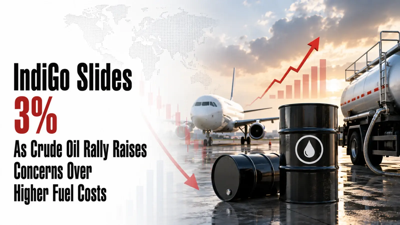 IndiGo Slides 3% As Crude Oil Rally Raises Concerns Over Higher Fuel Costs