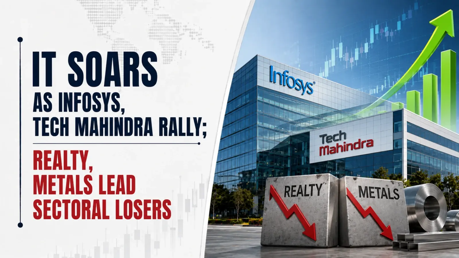 IT Soars as Infosys, Tech Mahindra Rally; Realty, Metals Lead Sectoral Losers