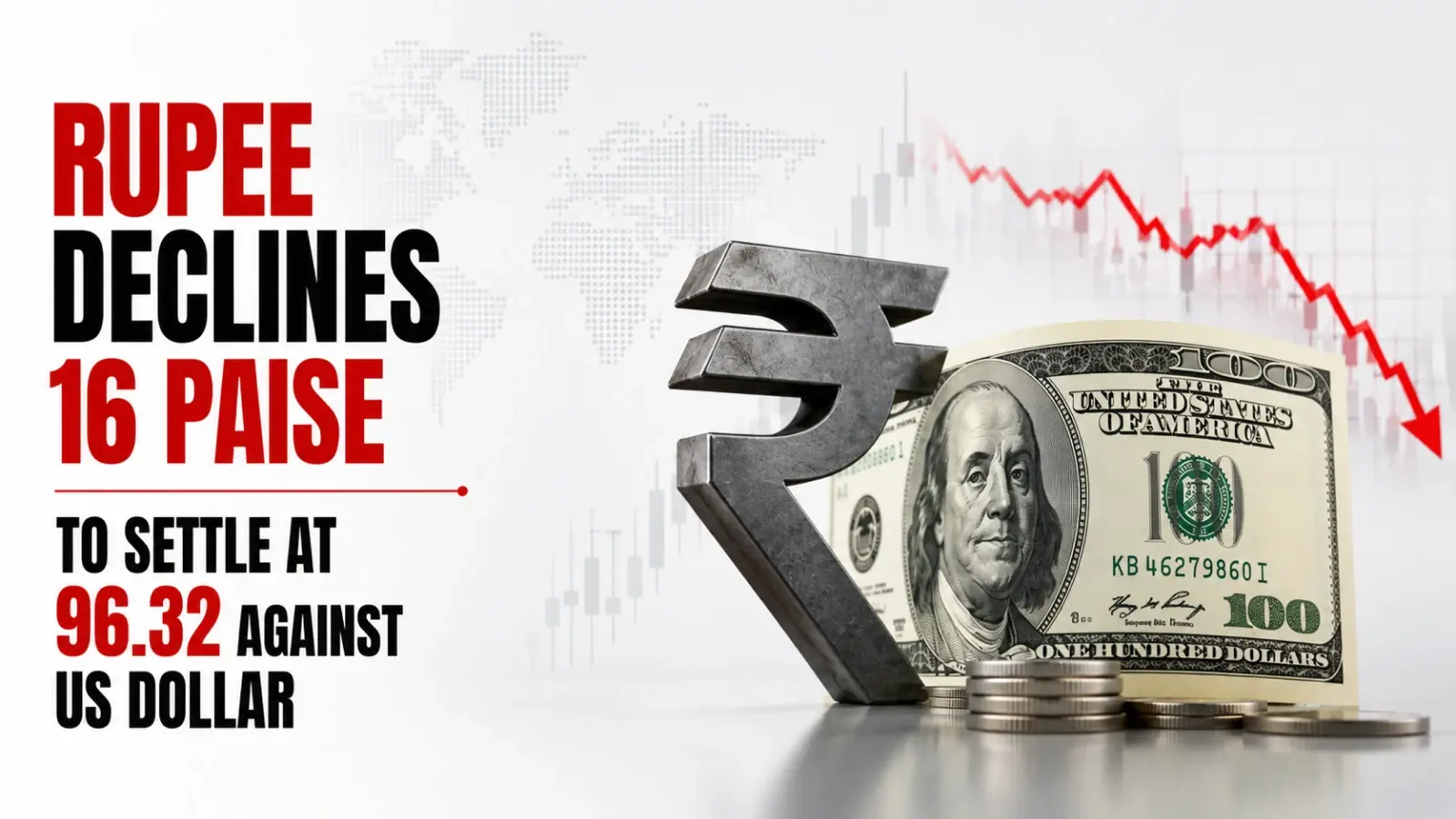 INR vs USD Rate, July 15, 2026: Rupee Declines 16 Paise To Settle at 96.32 Against US Dollar