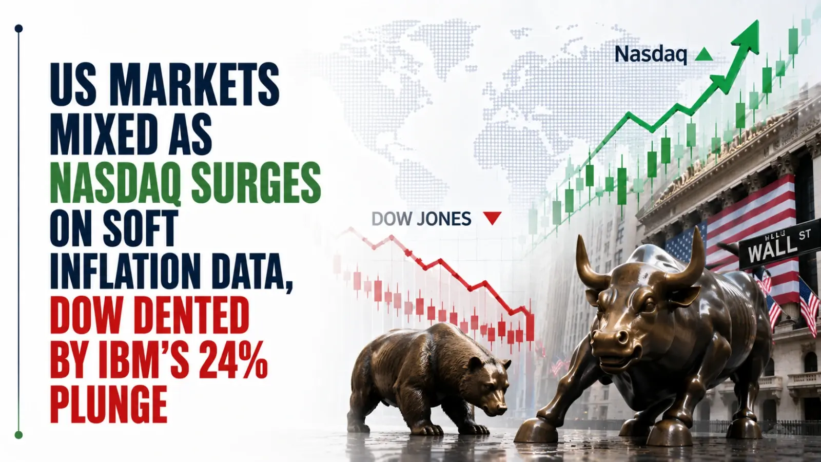 US Markets Mixed as Nasdaq Surges on Soft Inflation Data, Dow Dented by IBM's 24% Plunge