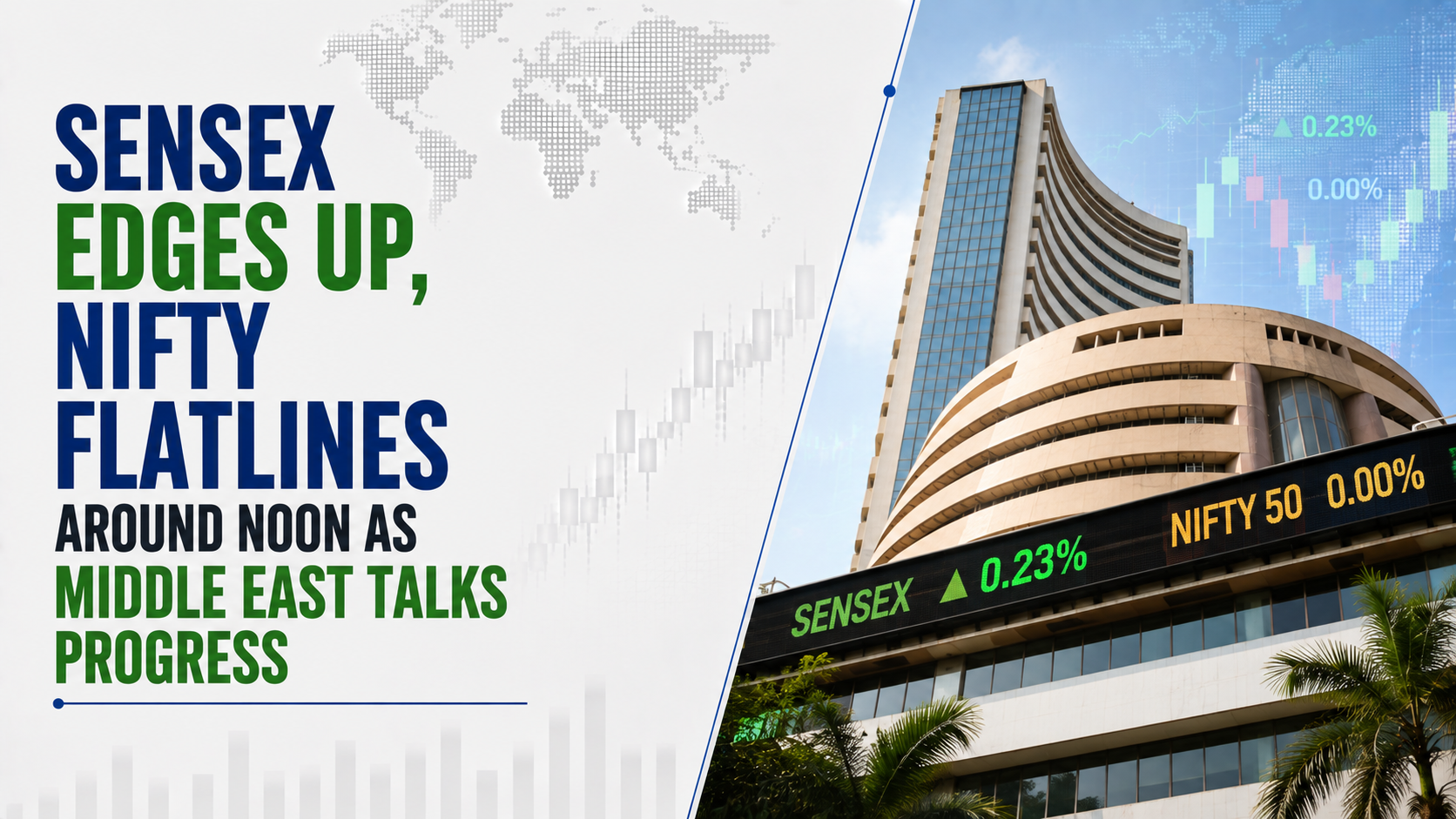 Sensex Edges Up, Nifty Flatlines Around Noon as Middle East Talks Progress