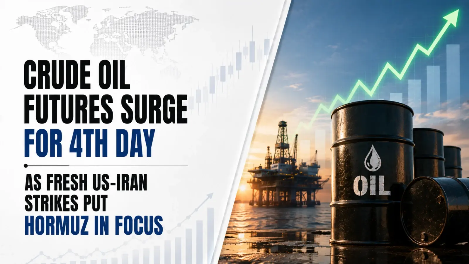 Crude Oil Futures Surge for 4th Day As Fresh US-Iran Strikes Put Hormuz in Focus