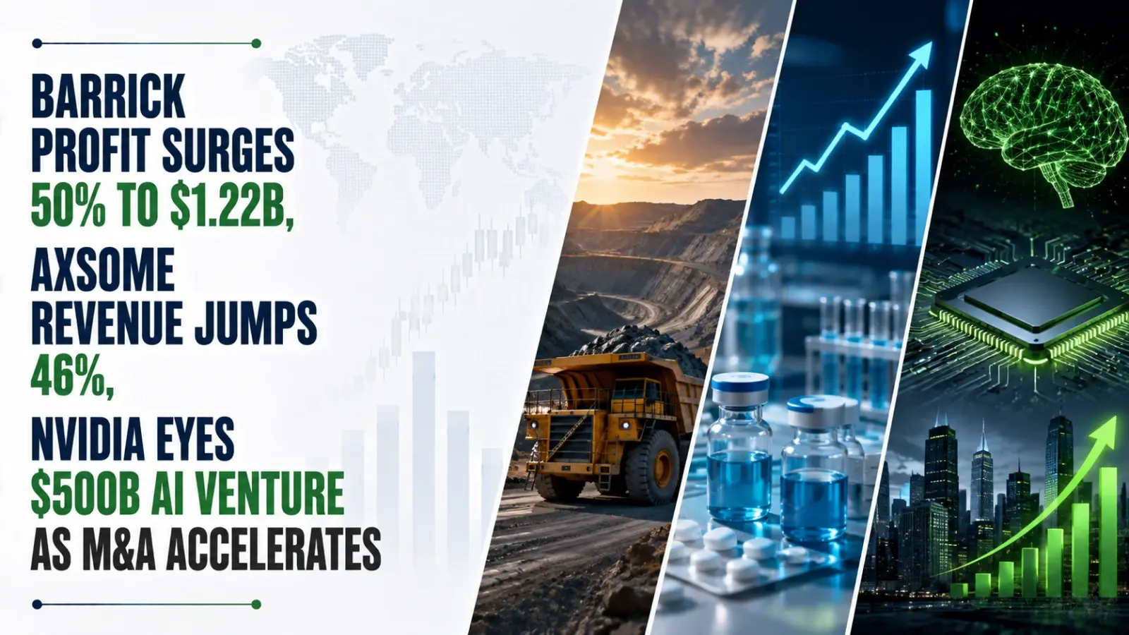 Barrick Profit Surges 50% to $1.22B, Axsome Revenue Jumps 46%, Nvidia Eyes $500B AI Venture as M&A Accelerates 