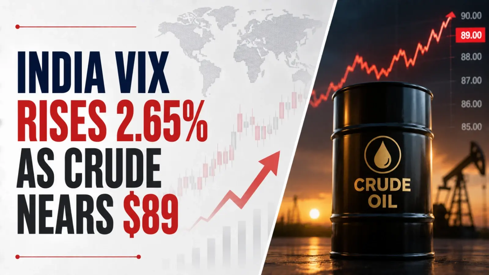 India VIX Rises 2.65% as Crude Nears $89 
