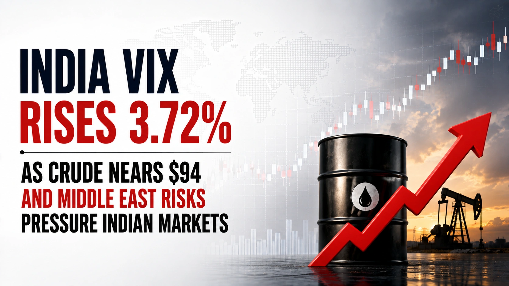 India VIX Rises 3.72% as Crude Nears $94 and Middle East Risks Pressure Indian Markets