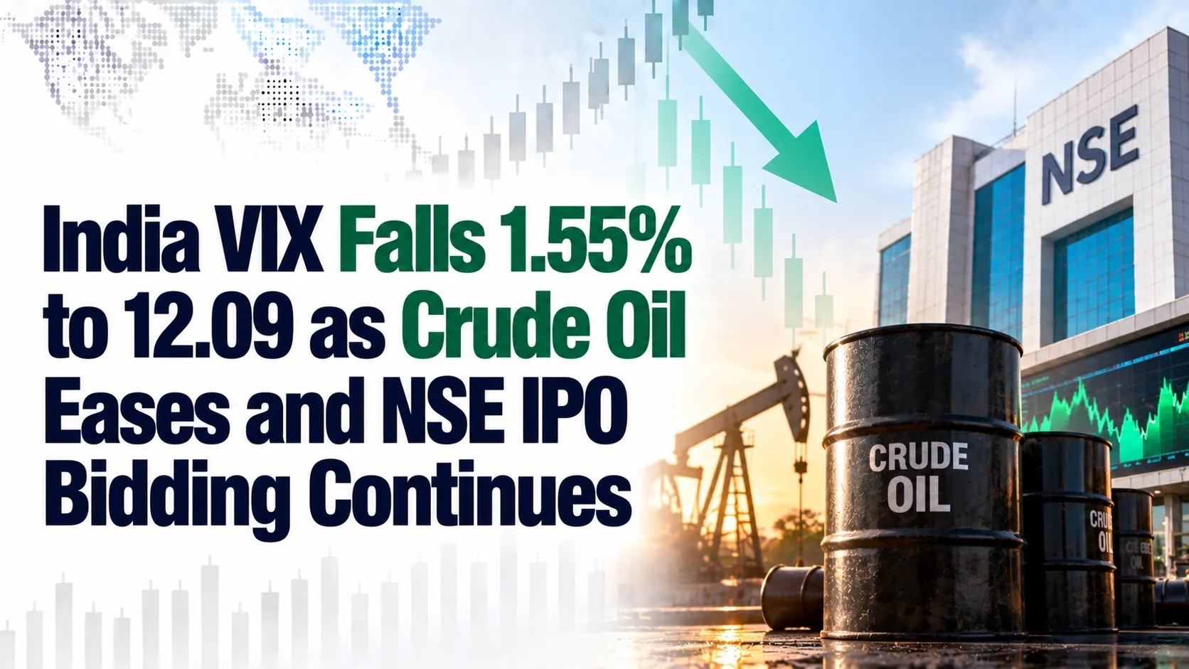 India VIX Falls 1.55% to 12.09 as Crude Oil Eases and NSE IPO Bidding Continues