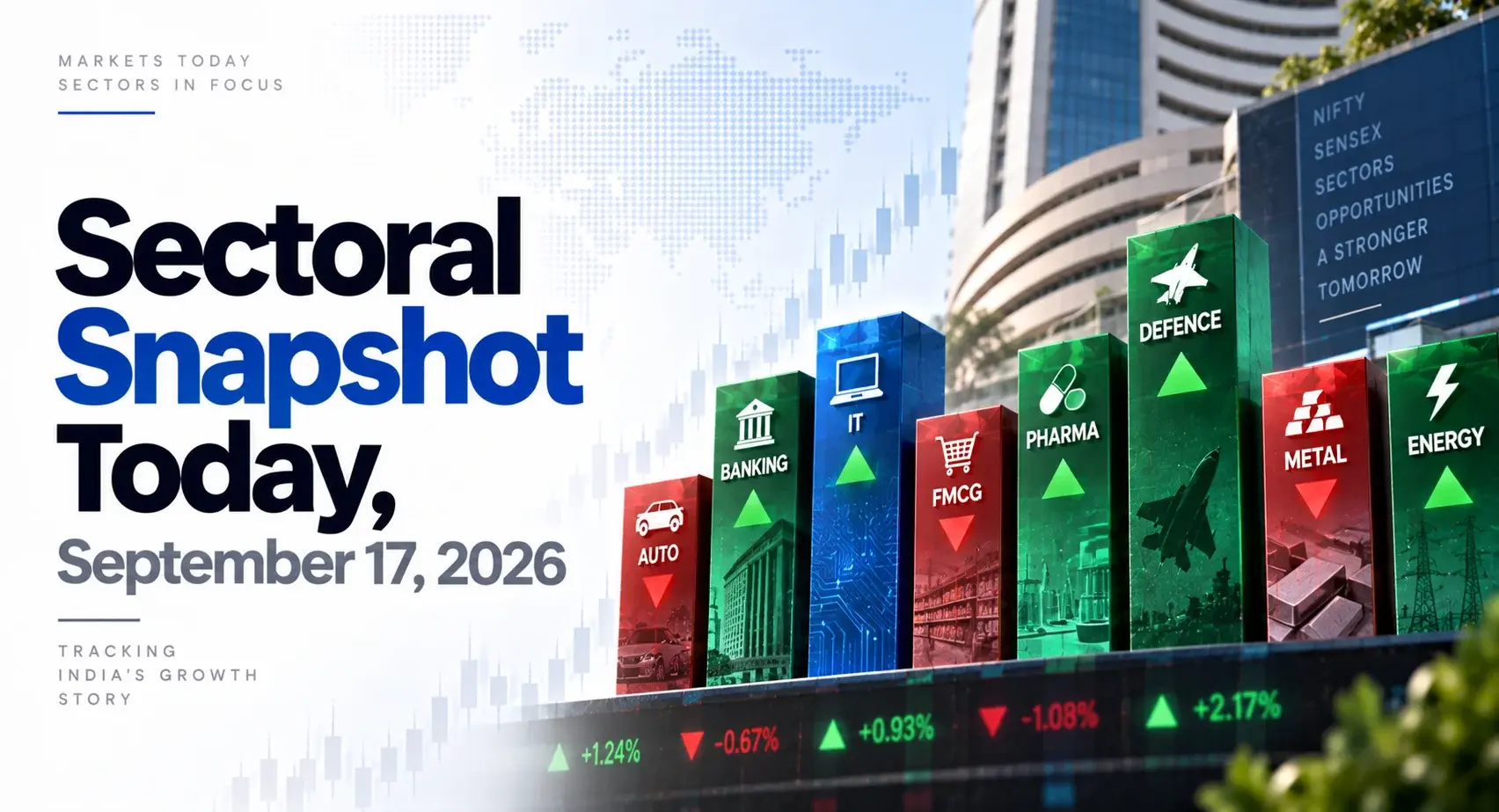 Sectoral Snapshot Today, September 17, 2026: Realty, Pharma Lead Gains; Banking Stocks End Lower