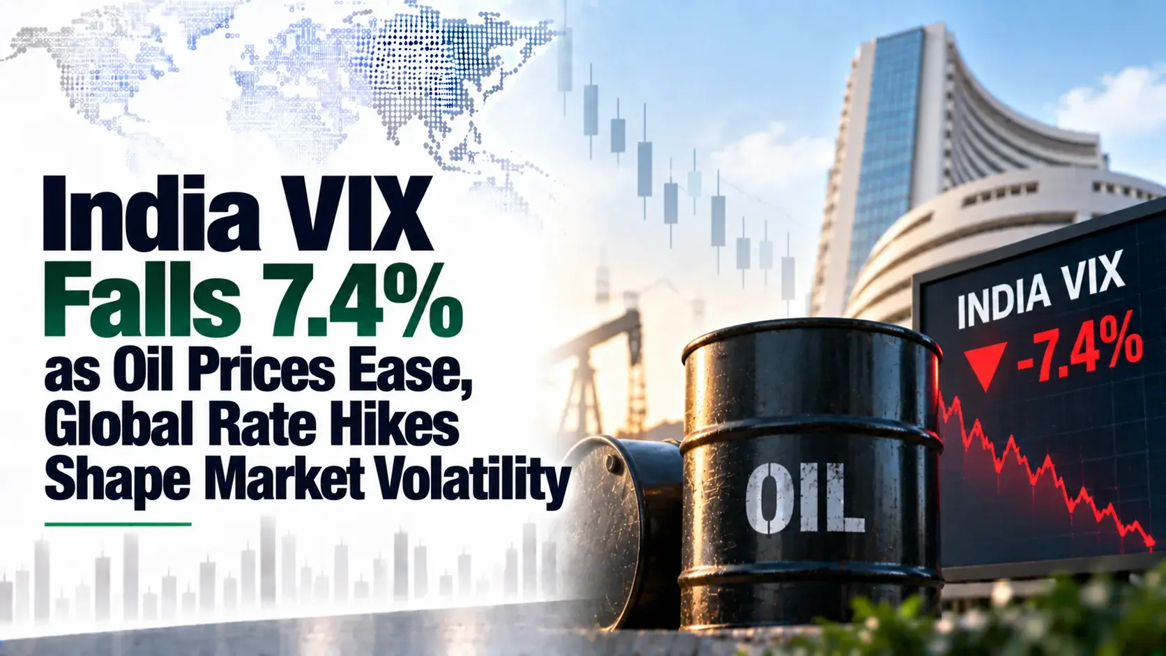 India VIX Falls 7.4% as Oil Prices Ease, Global Rate Hikes Shape Market Volatility