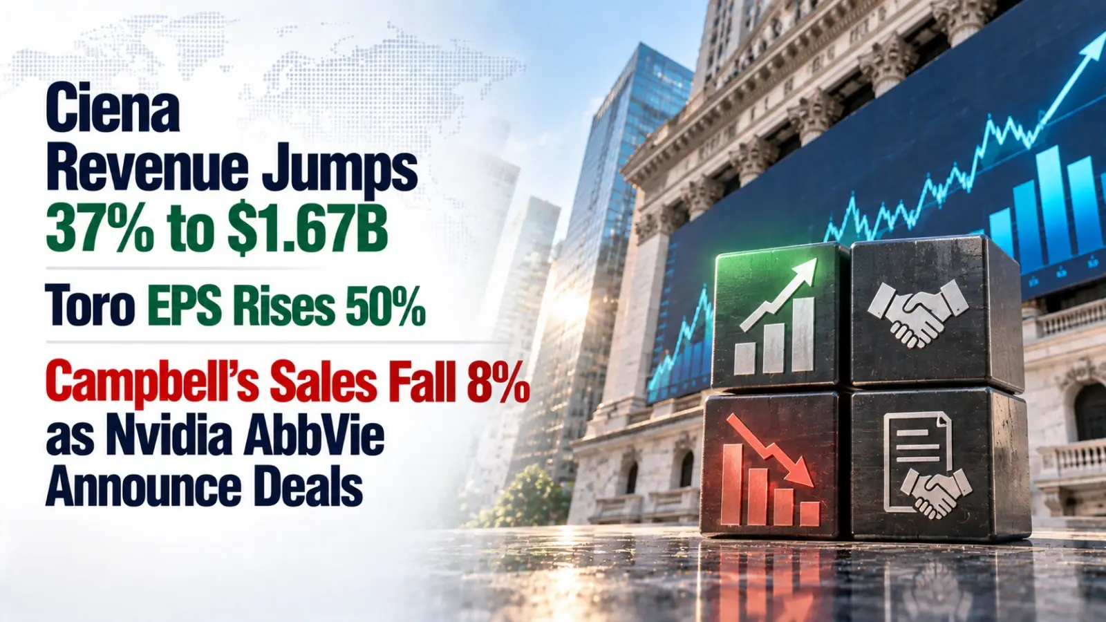 Ciena Revenue Jumps 37% to $1.67B, Toro EPS Rises 50%, Campbell’s Sales Fall 8% as Nvidia, AbbVie Announce Deals