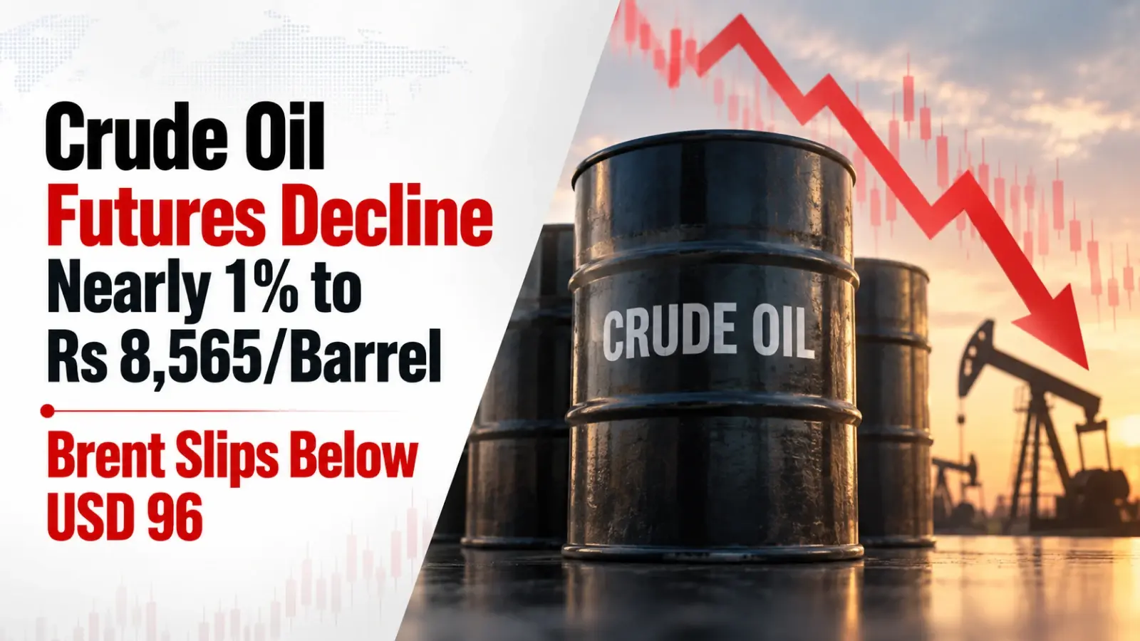 Crude Oil Futures Decline Nearly 1% to Rs 8,565/Barrel; Brent Slips Below USD 96