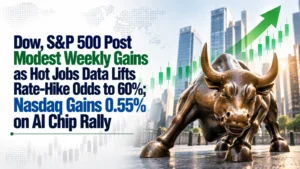 Dow, S&P 500 Post Modest Weekly Gains as Hot Jobs Data Lifts Rate-Hike Odds to 60%; Nasdaq Gains 0.55% on AI Chip Rally