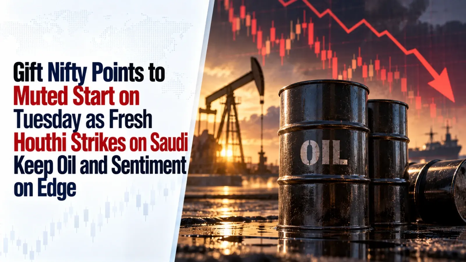 Gift Nifty Points to Muted Start on Tuesday as Fresh Houthi Strikes on Saudi Keep Oil and Sentiment on Edge