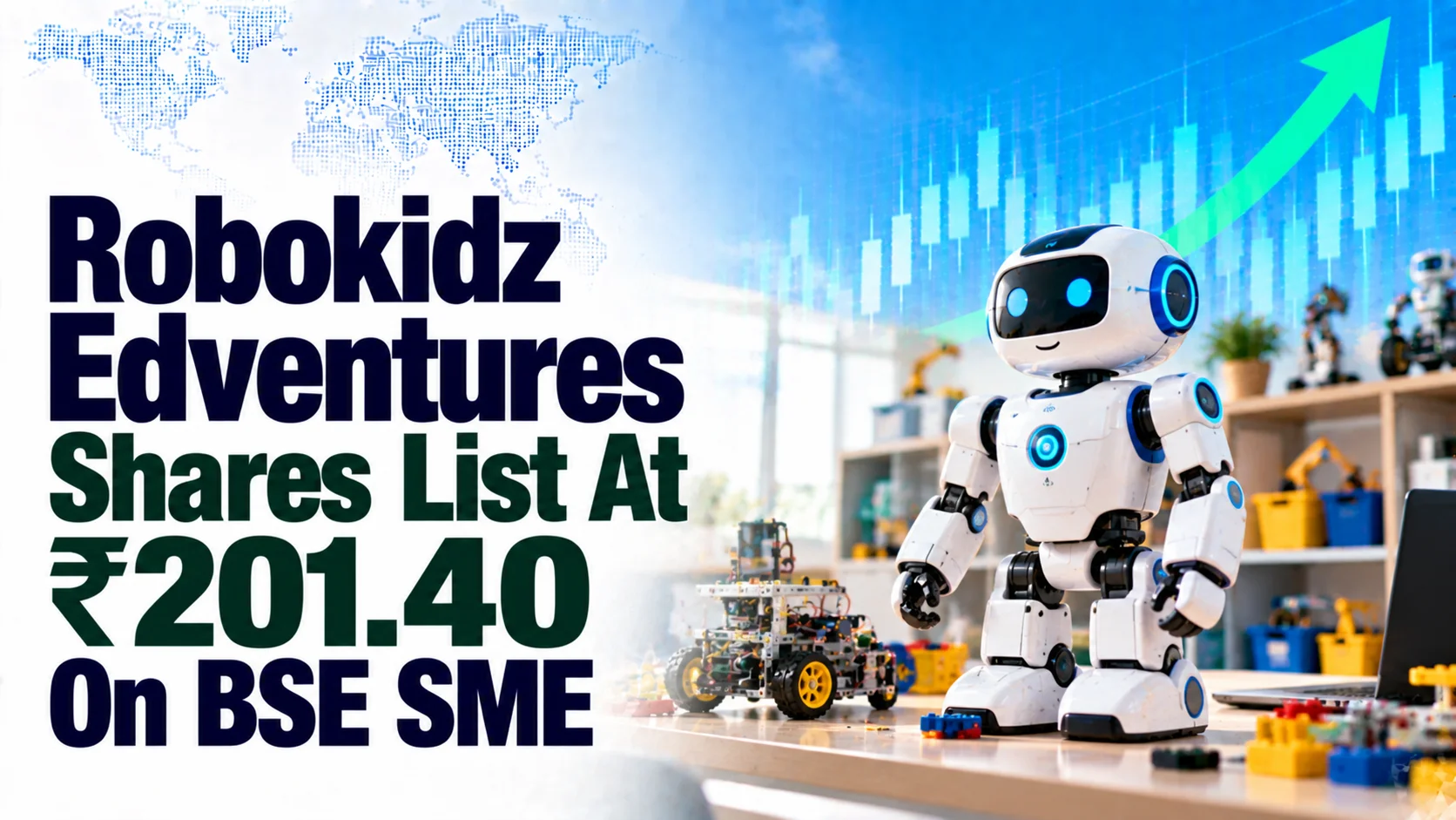 Robokidz Edventures Shares List At ₹201.40 On BSE SME, 90% Above IPO Price After 584.90x Subscription