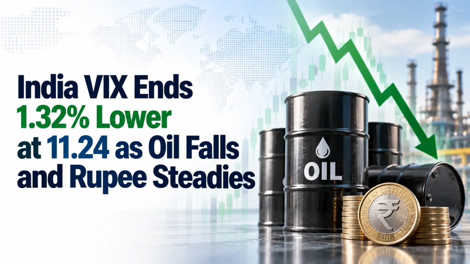 India VIX Ends 1.32% Lower at 11.24 as Oil Falls and Rupee Steadies