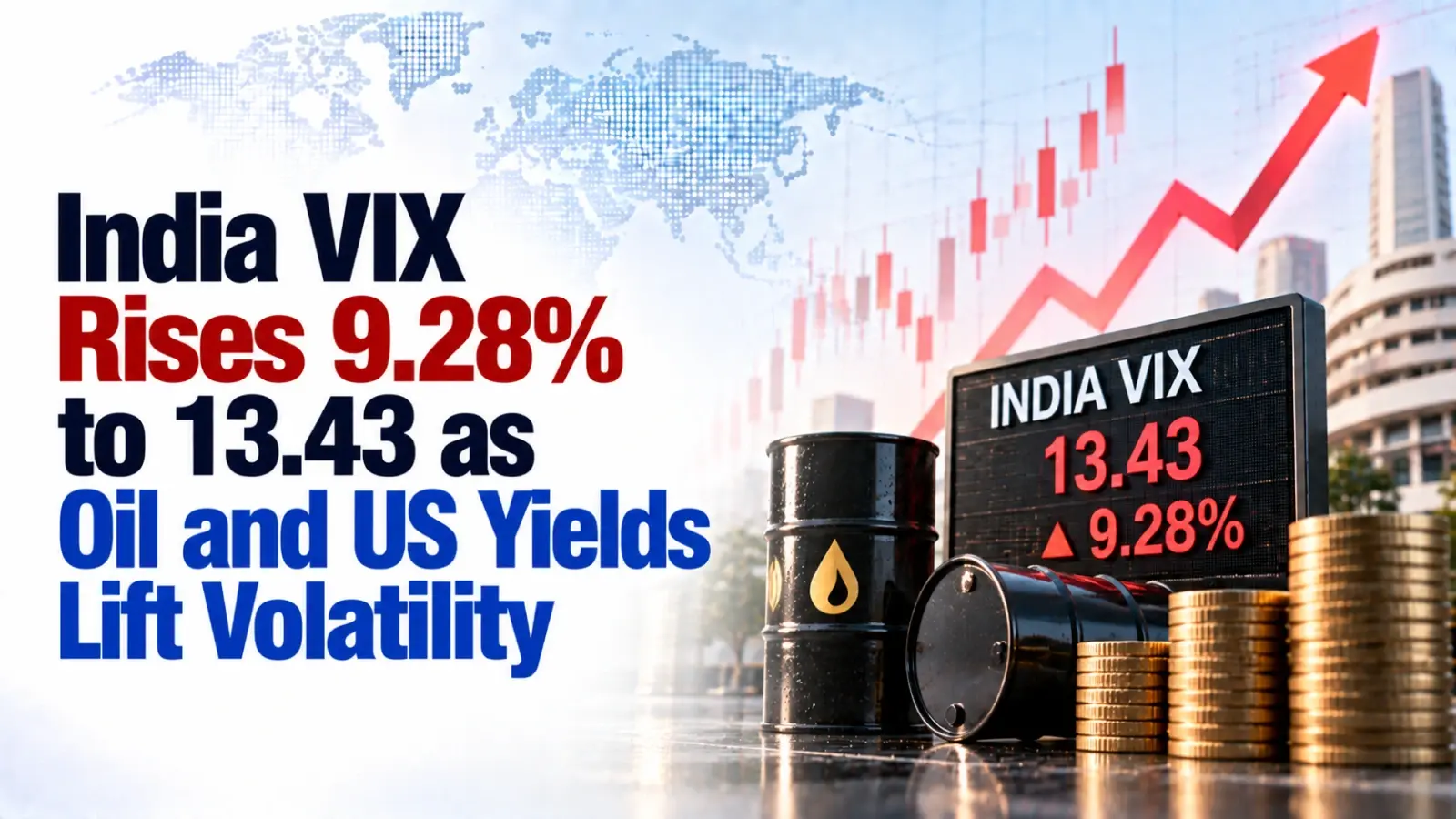 India VIX Rises 9.28% to 13.43 as Oil and US Yields Lift Volatility