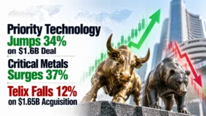 Priority Technology Jumps 34% on $1.6B Deal, Critical Metals Surges 37%, Telix Falls 12% on $1.65B Acquisition