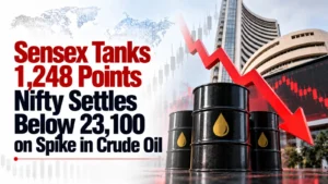 Sensex Tanks 1,248 Points, Nifty Settles Below 23,100 on Spike in Crude Oil