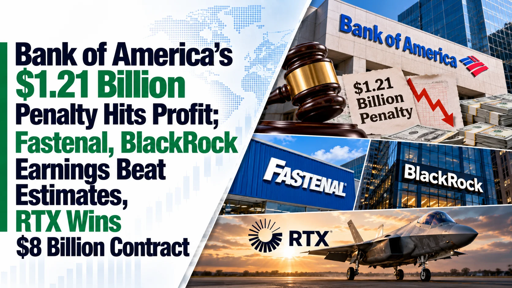 Bank of America’s $1.21 Billion Penalty Hits Profit; Fastenal, BlackRock Earnings Beat Estimates, RTX Wins $8 Billion Contract