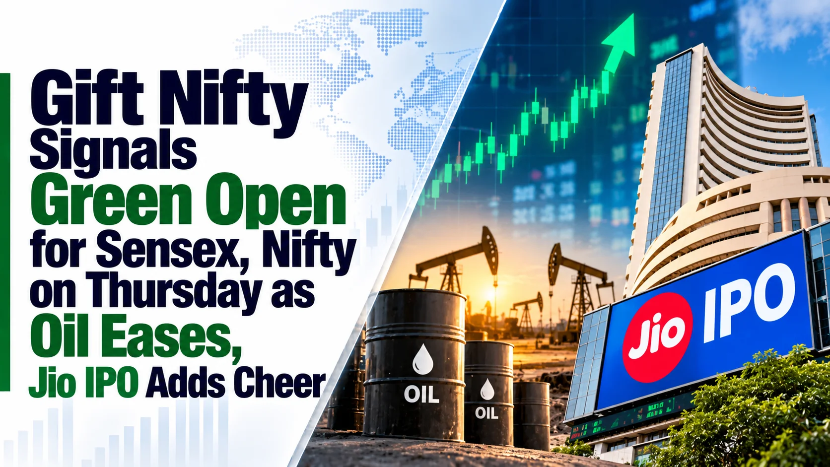 Gift Nifty Signals Green Open for Sensex, Nifty on Thursday as Oil Eases, Jio IPO Adds Cheer