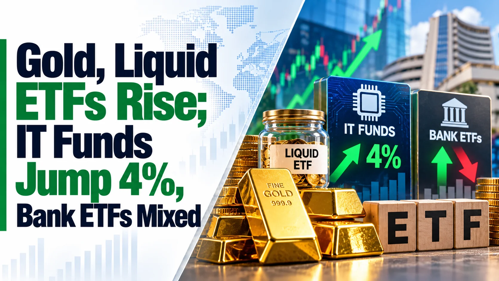 Gold, Liquid ETFs Rise; IT Funds Jump 4%, Bank ETFs Mixed