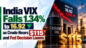 India VIX Falls 1.34% to 16.92 as Crude Nears $115 and Fed Decision Looms