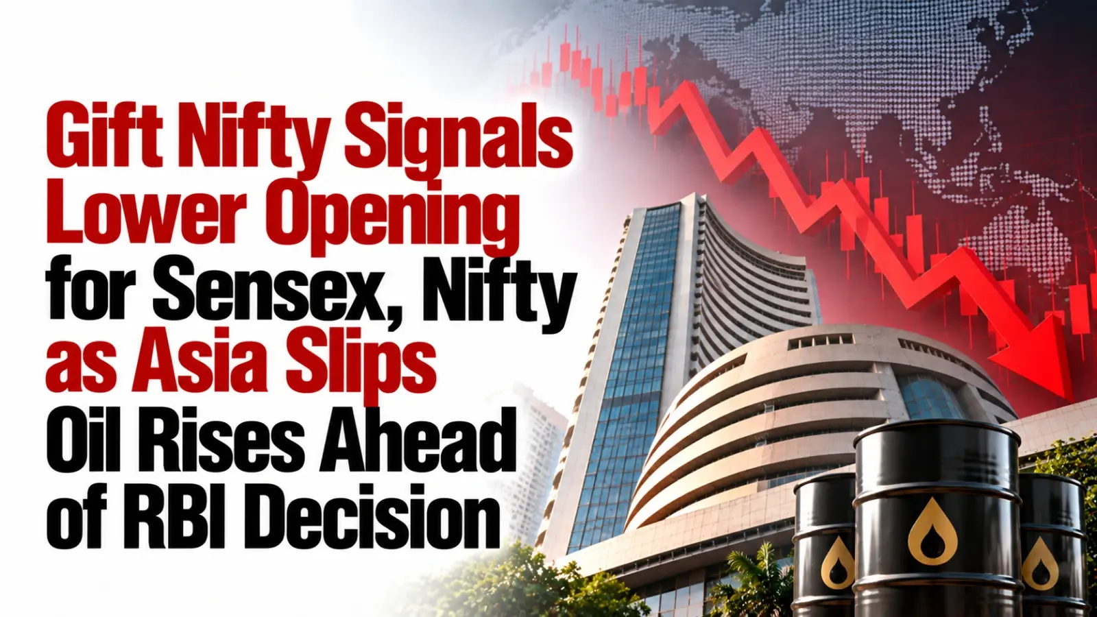 Gift Nifty Signals Lower Opening for Sensex, Nifty as Asia Slips, Oil Rises Ahead of RBI Decision