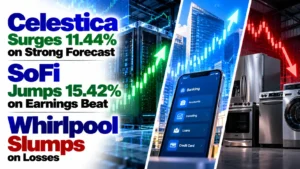 Celestica Surges 11.44% on Strong Forecast, SoFi Jumps 15.42% on Earnings Beat, Whirlpool Slumps on Losses