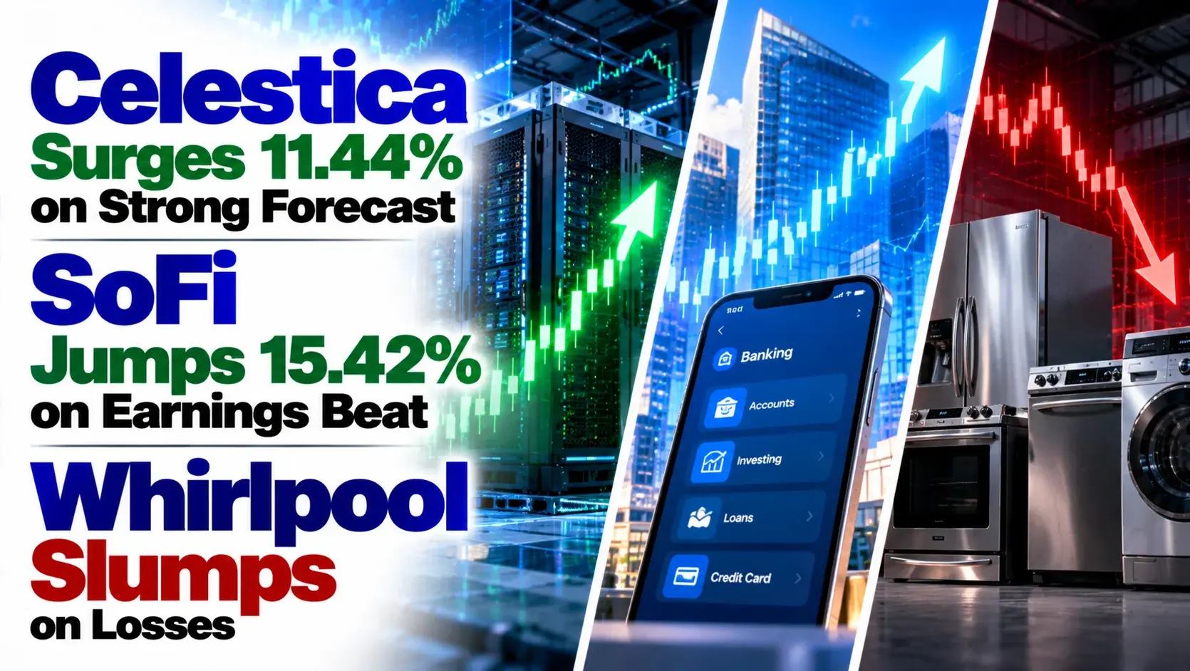 Celestica Surges 11.44% on Strong Forecast, SoFi Jumps 15.42% on Earnings Beat, Whirlpool Slumps on Losses