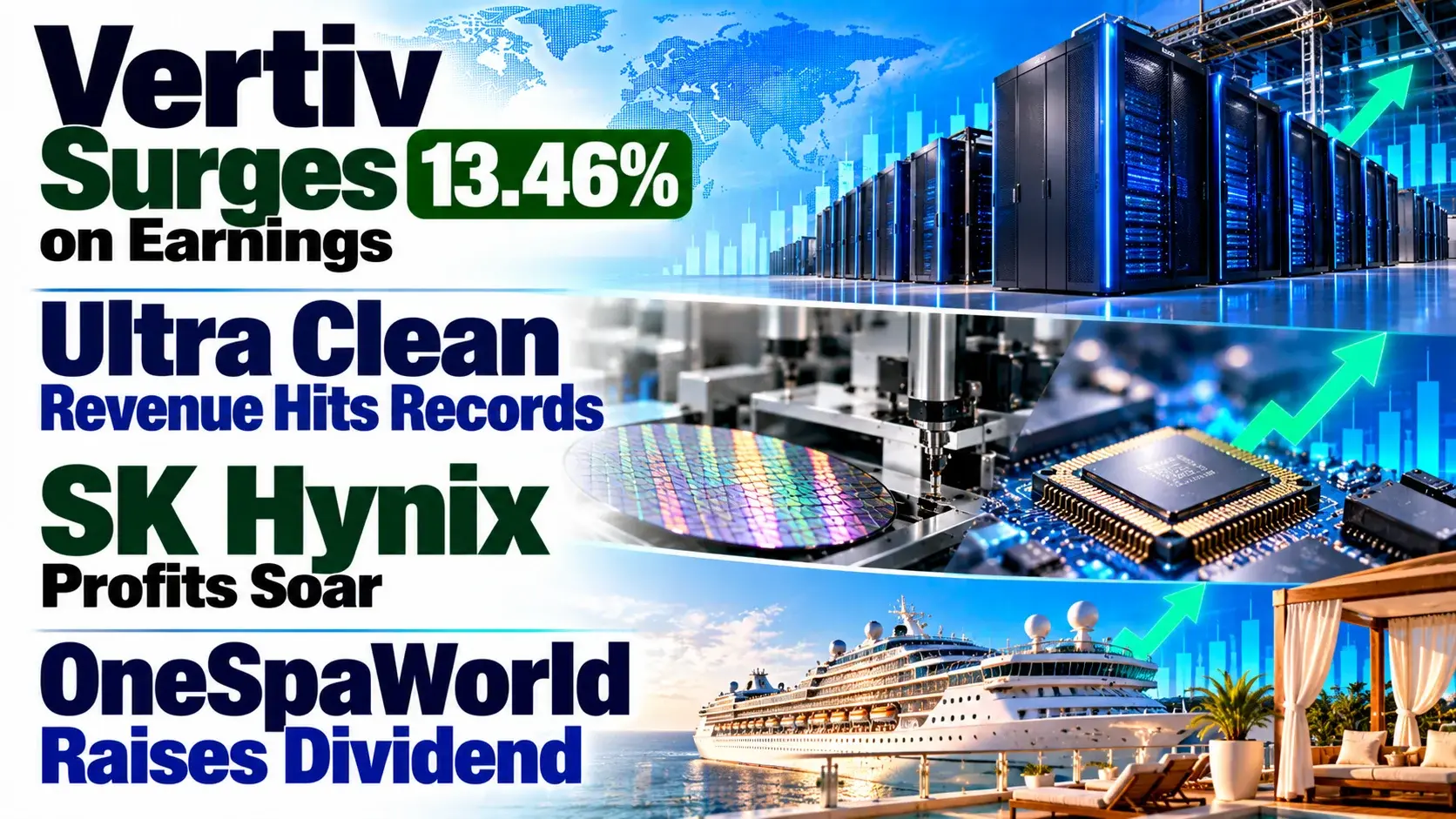 Vertiv Surges 13.46% on Earnings, Ultra Clean Revenue Hits Records, SK Hynix Profits Soar, OneSpaWorld Raises Dividend