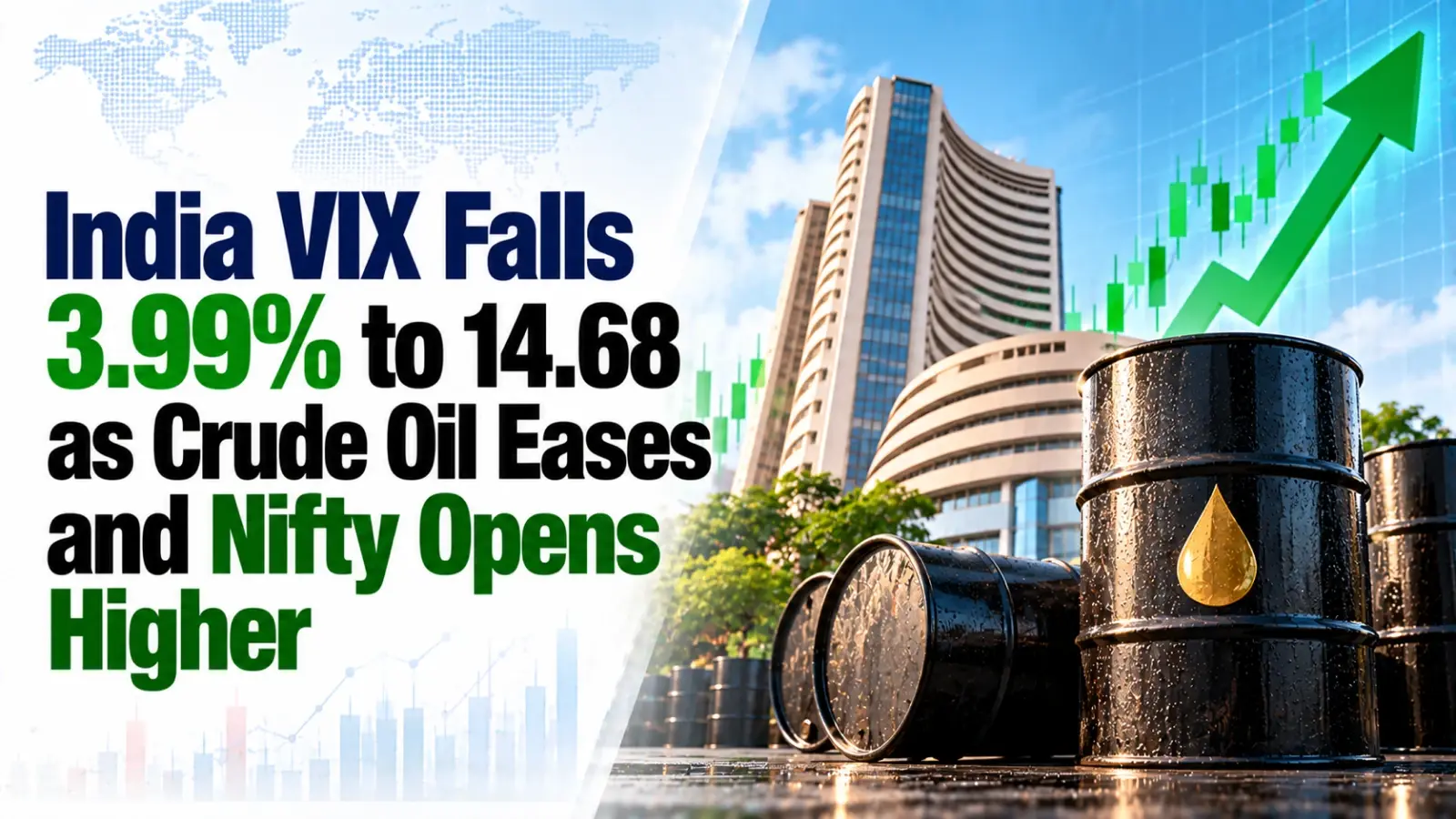 India VIX Falls 3.99% to 14.68 as Crude Oil Eases and Nifty Opens Higher