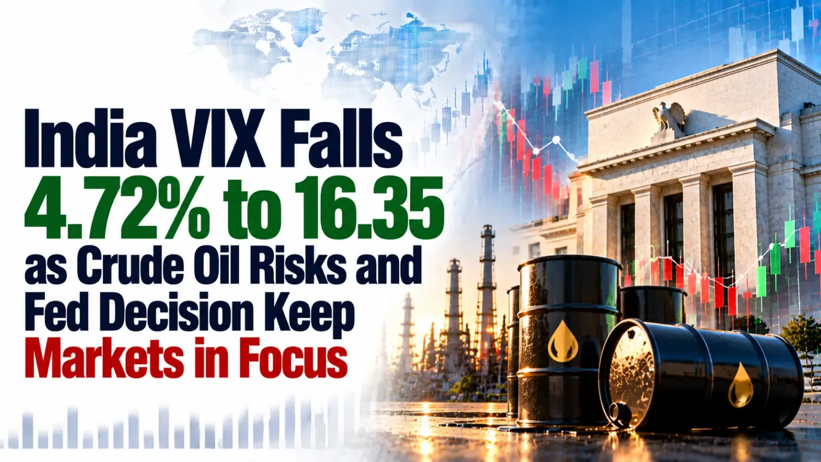 India VIX Falls 4.72% to 16.35 as Crude Oil Risks and Fed Decision Keep Markets in Focus