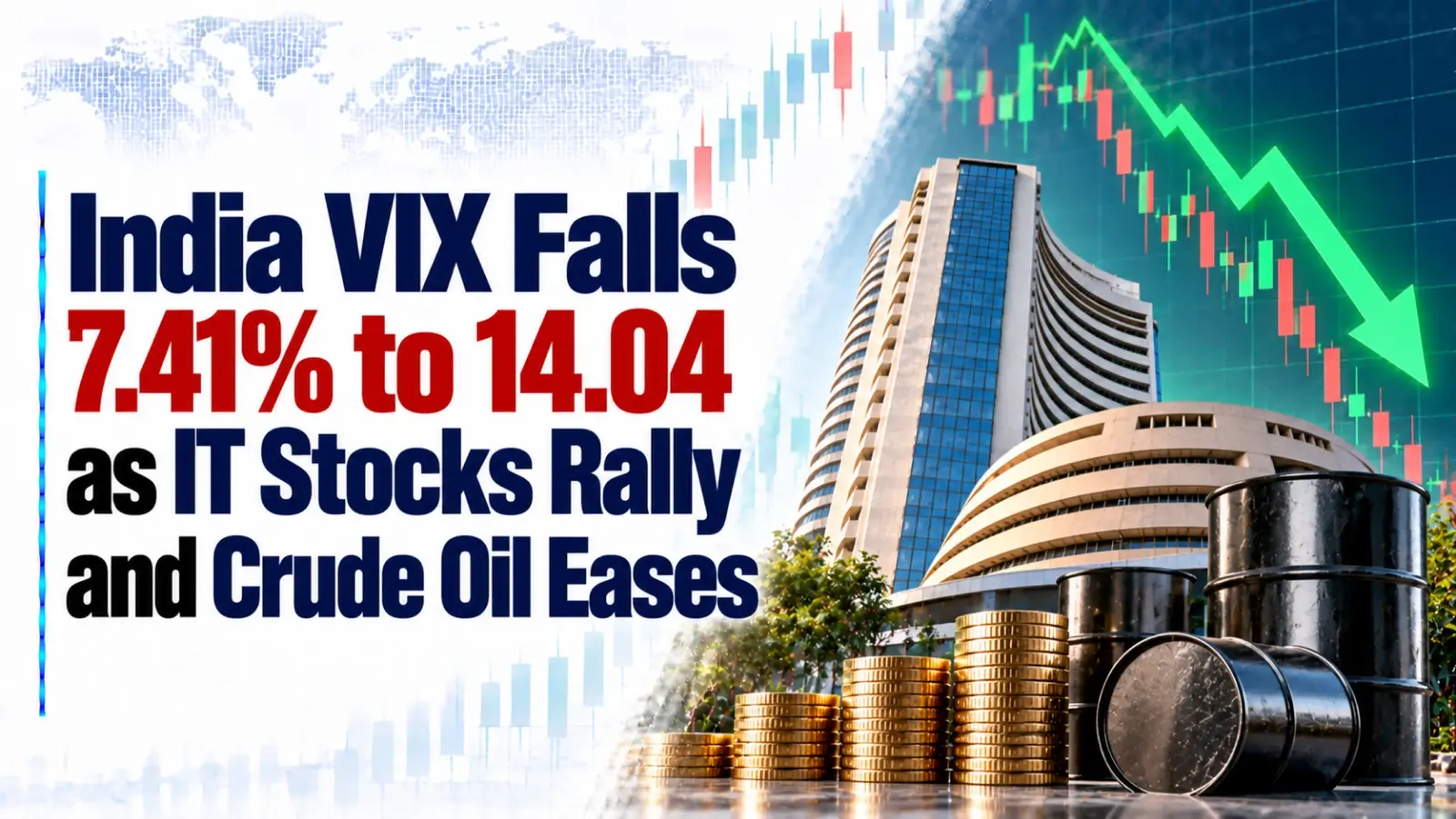 India VIX Falls 7.41% to 14.04 as IT Stocks Rally and Crude Oil Eases