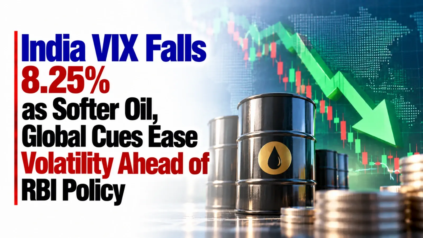India VIX Falls 8.25% as Softer Oil, Global Cues Ease Volatility Ahead of RBI Policy