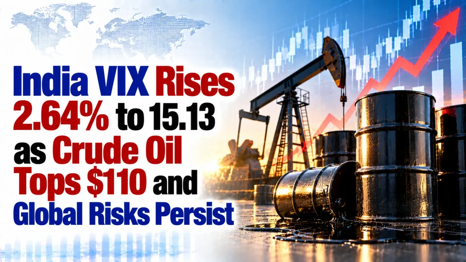 India VIX Rises 2.64% to 15.13 as Crude Oil Tops $110 and Global Risks Persist