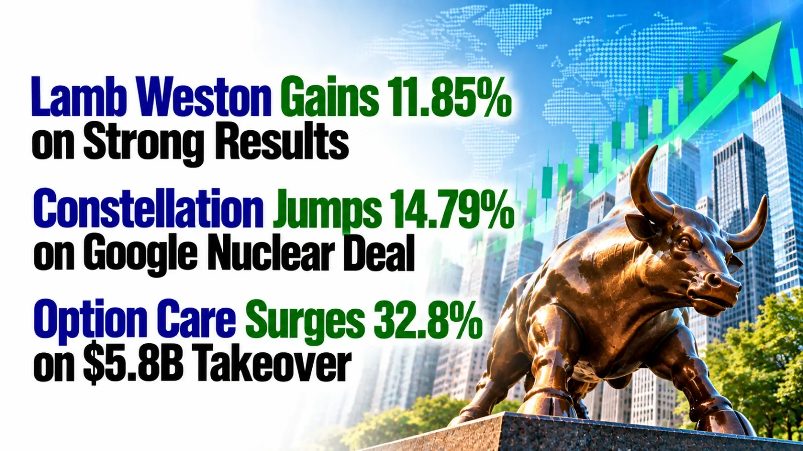Lamb Weston Gains 11.85% on Strong Results, Constellation Jumps 14.79% on Google Nuclear Deal, Option Care Surges 32.8% on $5.8B Takeover