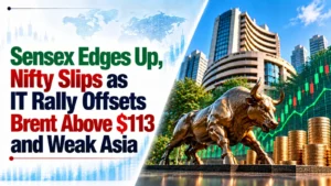 Sensex Edges Up, Nifty Slips as IT Rally Offsets Brent Above $113 and Weak Asia