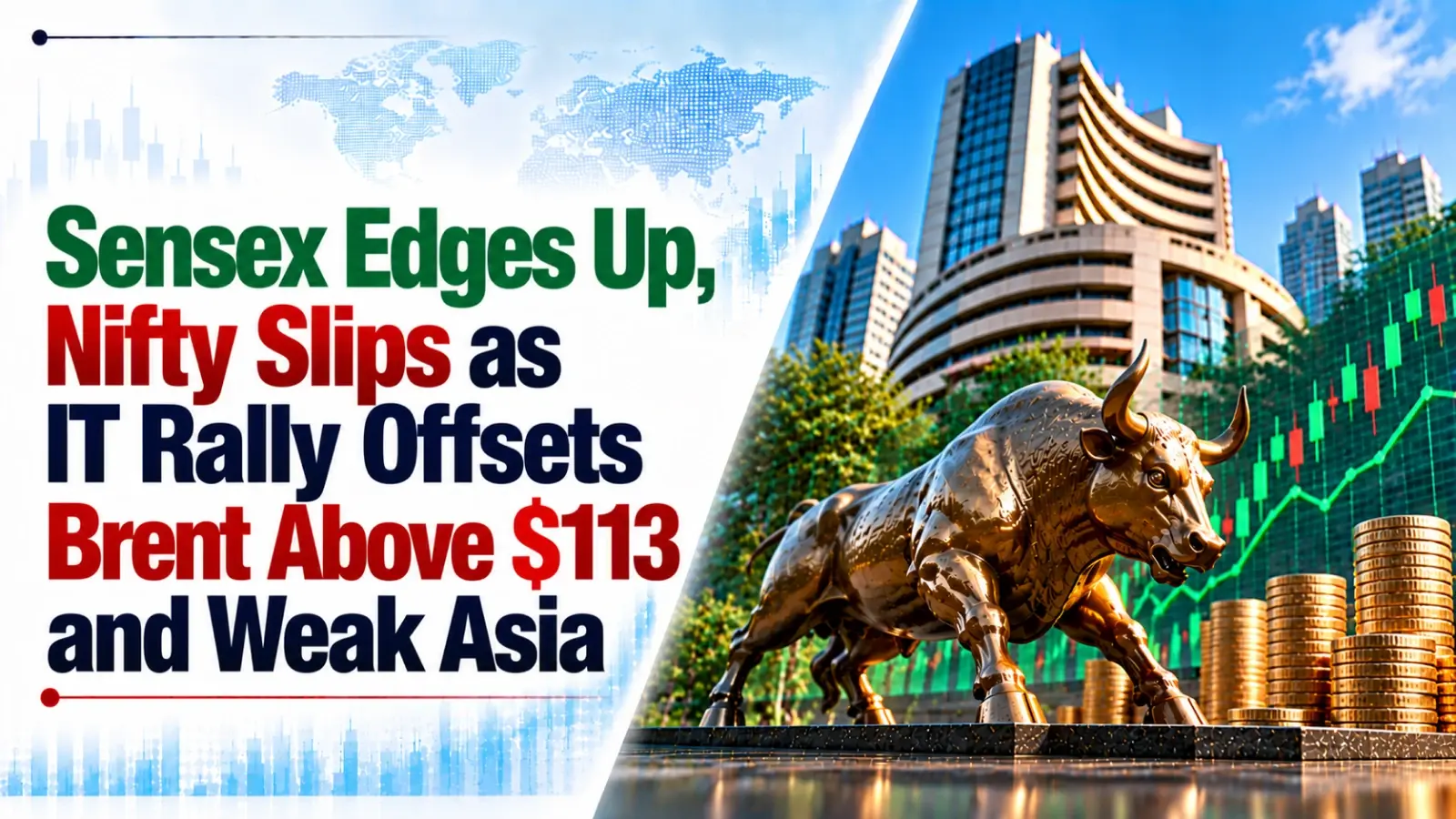 Sensex Edges Up, Nifty Slips as IT Rally Offsets Brent Above $113 and Weak Asia