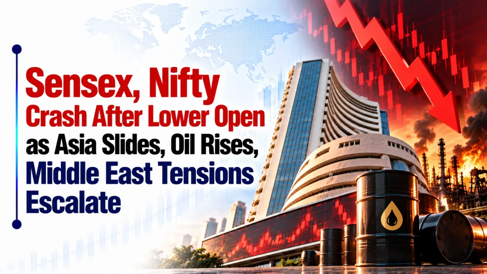 Sensex, Nifty Crash After Lower Open as Asia Slides, Oil Rises, Middle East Tensions Escalate